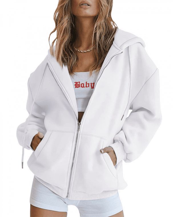 Men's Clothing Solid Color Zip Up Minimalist Zip-Up Hoodie - Oversized Streetwear Pullover With Full-Zip Closure For Casual & Hip-Hop Style_viptrois.com
