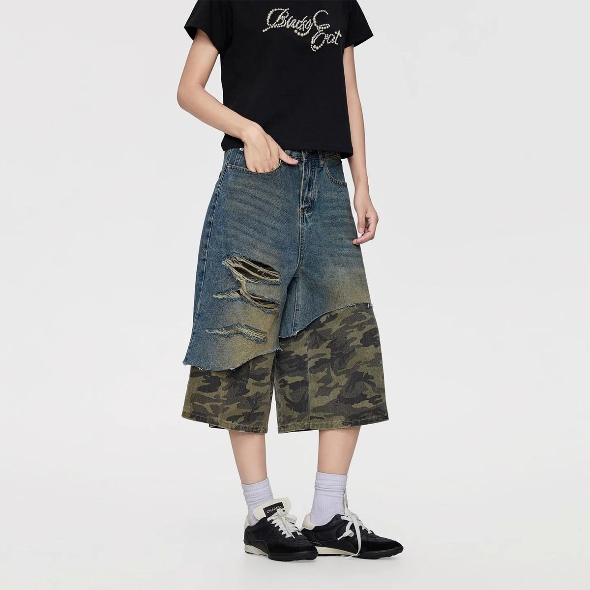 Loom European And Hip-Hop American Retro Cool Patchwork Jeans Men Street Style Personality Versatile Casual Camouflage_viptrois.com