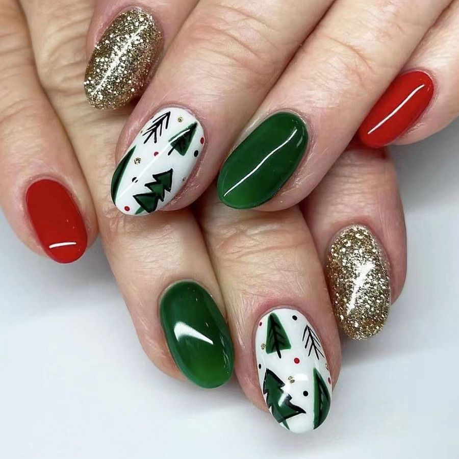 Short oval bright face Europe and the United States cross-border foreign trade new Christmas glitter Christmas tree wave removable 24 pieces_viptrois.com