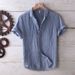Retro Wrinkled Short-sleeved Linen Shirt Men's Summer Casual Thin Breathable Loose Half-sleeved Cotton And Linen_viptrois.com