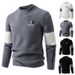 Men's Fashion Knit Sweater, Oversized Crewneck Long Sleeve Pullover, Modal-Spandex Blend, Thickened Casual Thermal Top (White/Gray/Black)_viptrois.com