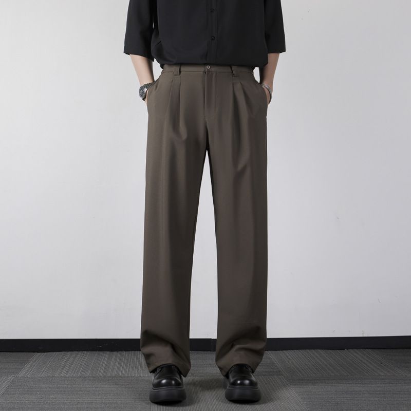 Casual Men's Straight Leg Loose Fitting Drape Suit Trousers New Mature Sophisticated Style Cropped Wide Leg Trousers_viptrois.com