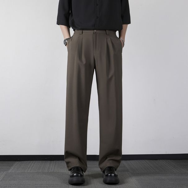 Casual Men's Straight Leg Loose Fitting Drape Suit Trousers New Mature Sophisticated Style Cropped Wide Leg Trousers_viptrois.com