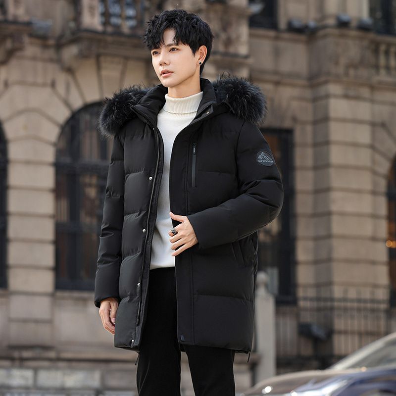 Men's Clothing White Goose Down Jacket Men's Mid Length Couple's Work Clothes Student Winter Coat Youth Long Thick Knee Length_viptrois.com