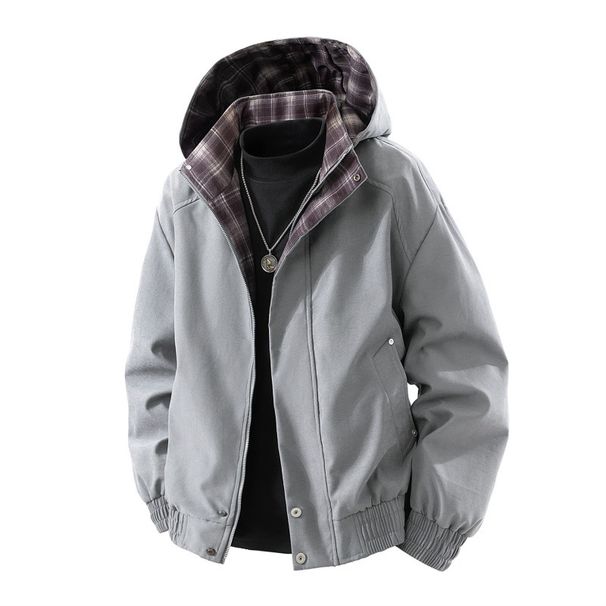 Men's Clothing Hooded American Style High End Jacket Retro Trend Spring And Autumn Splicing Plaid Versatile Workwear Clip_viptrois.com