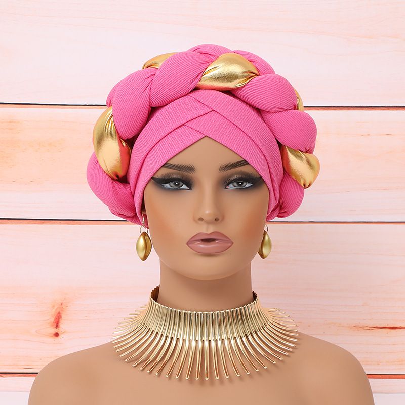 New Twisted Golden Braids Ladies Fashionable And Elegant Headscarf Hat_viptrois.com