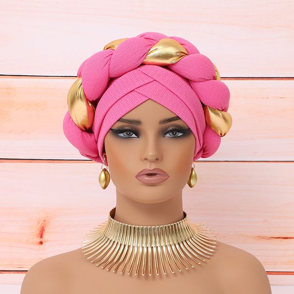 New Twisted Golden Braids Ladies Fashionable And Elegant Headscarf Hat_viptrois.com