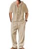 Men's Clothing European And American Men's Sports Casual Suits Hooded Cotton And Linen Long Sleeved Shirts Loose Trousers Suits_viptrois.com