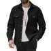 "Men's Corduroy Work Shirt Jacket - Polyester Blend Relaxed Fit Button-Up With Chest Pockets (Black/Grey/Khaki/Olive, S-XXXL)"_viptrois.com