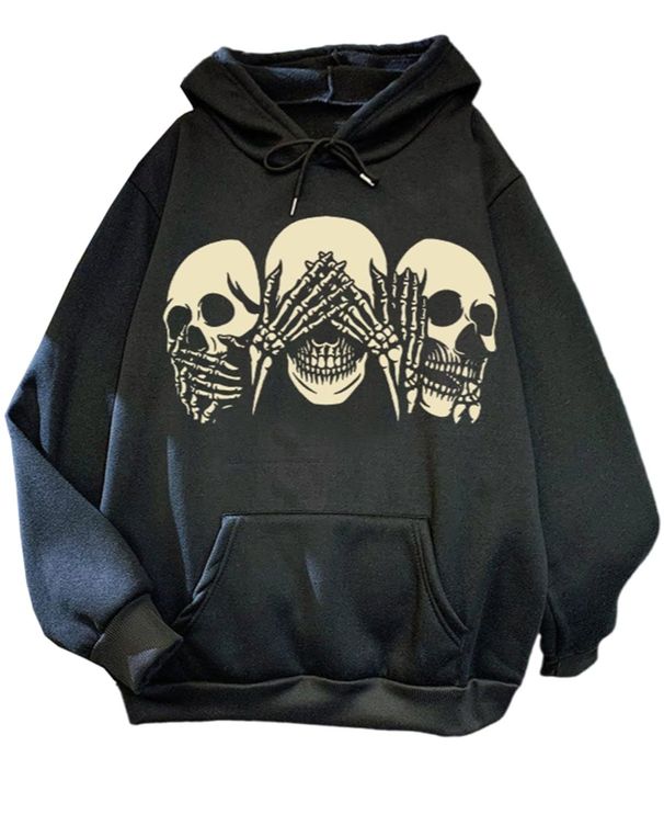 2024 New Skull Hand Blocking Face Print National Trend Treasure Boy Hoodie Versatile Cool Pullover Sweatshirt_viptrois.com