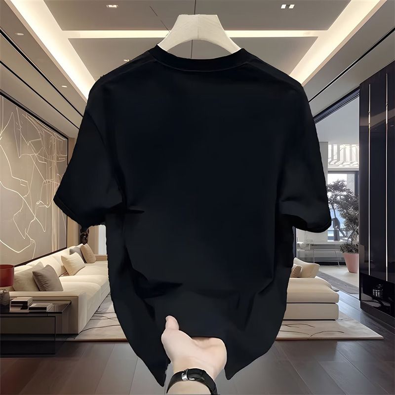 Letter Short Sleeved T-shirt For Men's Summer Wear, Heavyweight Loose Fitting Youth Round Neck Clothing, Trendy Brand New Trend_viptrois.com