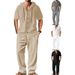 Men's Clothing European And American Men's Sports Casual Suits Hooded Cotton And Linen Long Sleeved Shirts Loose Trousers Suits_viptrois.com