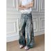 Loom European And American Street Style 3D Digital Print Jeans For Men Summer Niche Design Loose Casual Distressed Wide-Leg_viptrois.com