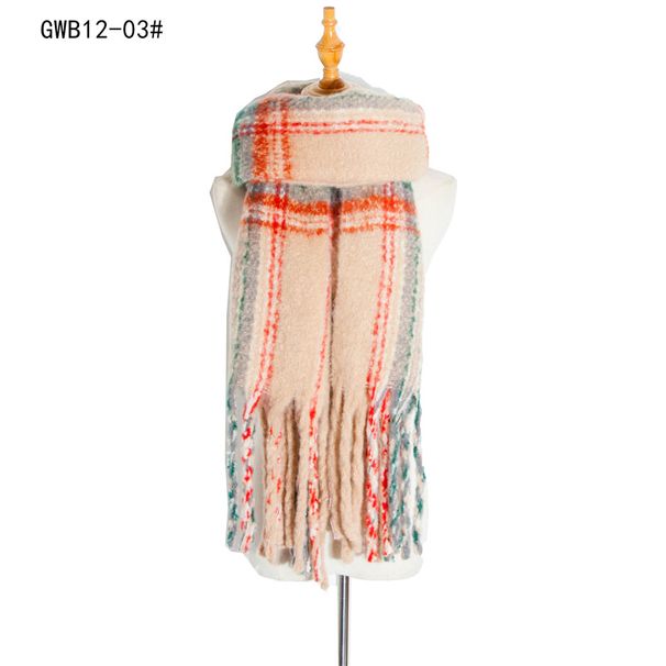 Unisex Loop polyester women's warm plaid scarf with thick coarse beard and coarse fringe_viptrois.com