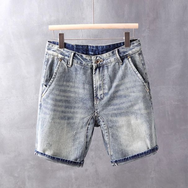 Washed Light Colored Denim Shorts Men's Summer Thin Korean Style Trendy Slim Fit Versatile Five Point Shorts_viptrois.com