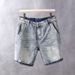 Washed Light Colored Denim Shorts Men's Summer Thin Korean Style Trendy Slim Fit Versatile Five Point Shorts_viptrois.com