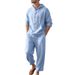 Men's Summer Casual Suit Loose Fit Linen Hooded Long Sleeved Shirt And Trousers American Style_viptrois.com