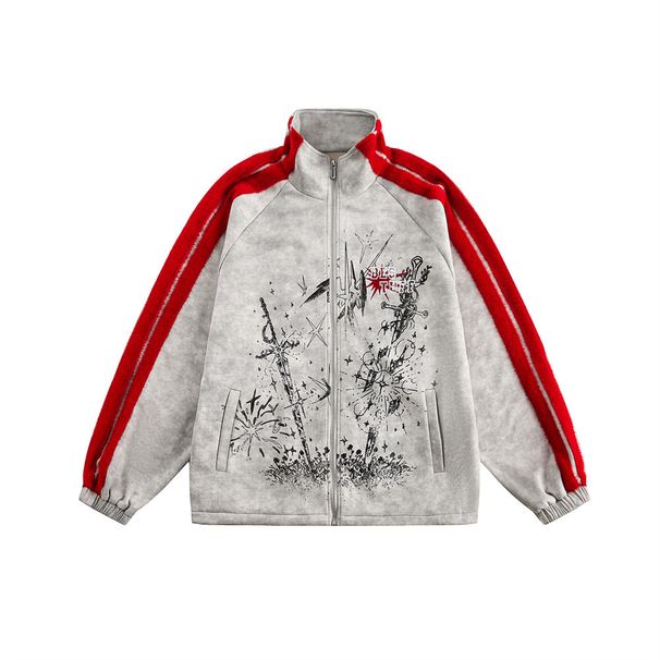 Post-apocalyptic Color Block Vintage Dirty Stand Collar Cardigan Sweatshirt Autumn Winter Men's Street Fashion Tie-dye_viptrois.com