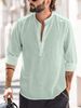 Men's Clothing Casual Stand Up Collar Solid Color Long Sleeved Shirt Bamboo Cotton And Linen Shirt_viptrois.com
