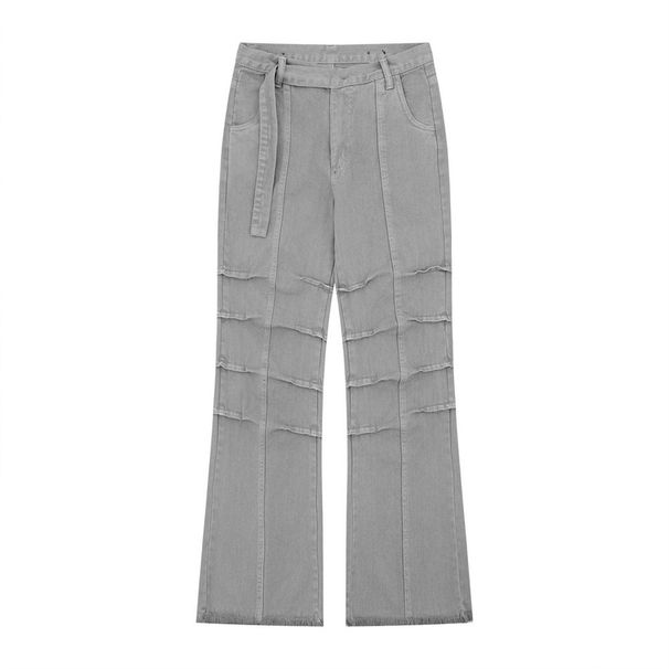 Distressed Washed Slightly Jeans For Men Heavy-duty Pleated Design American Style Trendy Frayed Wide-leg Flared Pants_viptrois.com