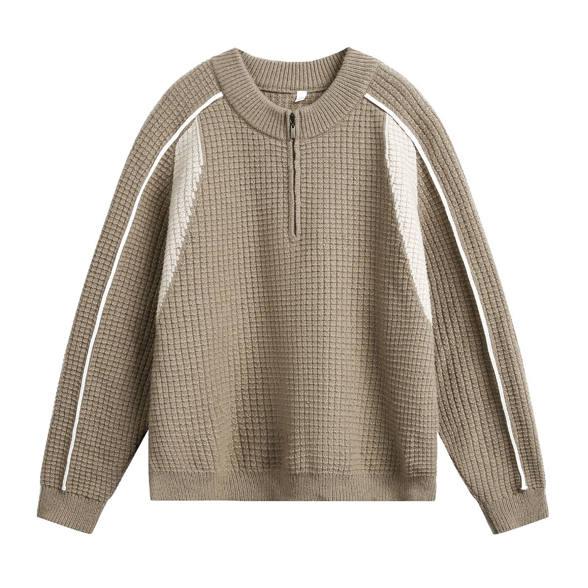 Monochrome Man- Color Block Patchwork Half-Zip Mid-Neck Sweater For Men Couples, Autumn And Winter Style, Grid Texture, Warm Knitted_viptrois.com