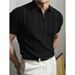 Men's Half-Zip Polo Shirt - Breathable Knit Stripe T-Shirt With Collar | Lightweight Summer Top For Casual & Smart Looks (White/Black, M-3XL)_viptrois.com