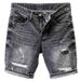 Men's Clothing Ripped Denim Shorts Men's Summer New Style Black And Gray Slim Straight Pants High Street All Match Shorts_viptrois.com