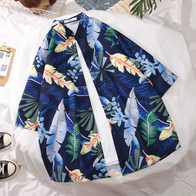 Men's Clothing Beach Vacation All Match Floral Shirt Men's Short Sleeved Ins Handsome Loose Beach Shirt Jacket_viptrois.com