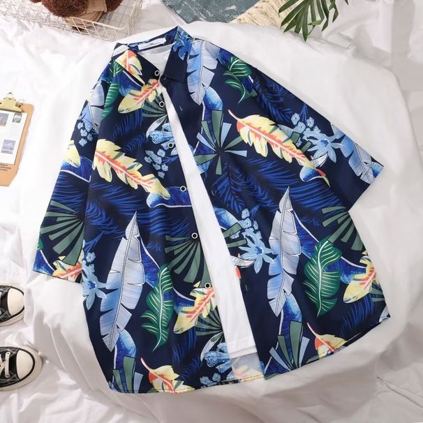Men's Clothing Beach Vacation All Match Floral Shirt Men's Short Sleeved Ins Handsome Loose Beach Shirt Jacket_viptrois.com