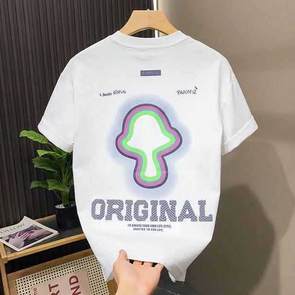 Summer New Printed White Short T-shirt Trendy Brand High-end High Count High-density Combed Cotton Half Sleeved Shirt_viptrois.com