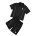 Men's Y2K American Street Style Striped Zip Up Quick Drying Short Sleeve Shirt Set Casual Two Piece_viptrois.com