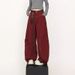 Men's High Street Deconstructed Jeans - Wide-Leg Cargo Pants With Asymmetrical Hem (Wine Red/Black)_viptrois.com