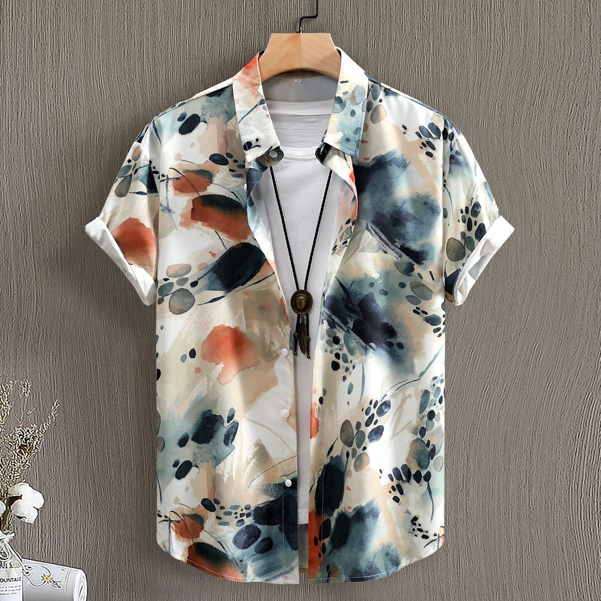 Men's Clothing Casual Shirts Chinese Style Ink Painting Digital Printing Men's Short-sleeved Shirts Four-sided Stretch Men's Clothing 2024_viptrois.com