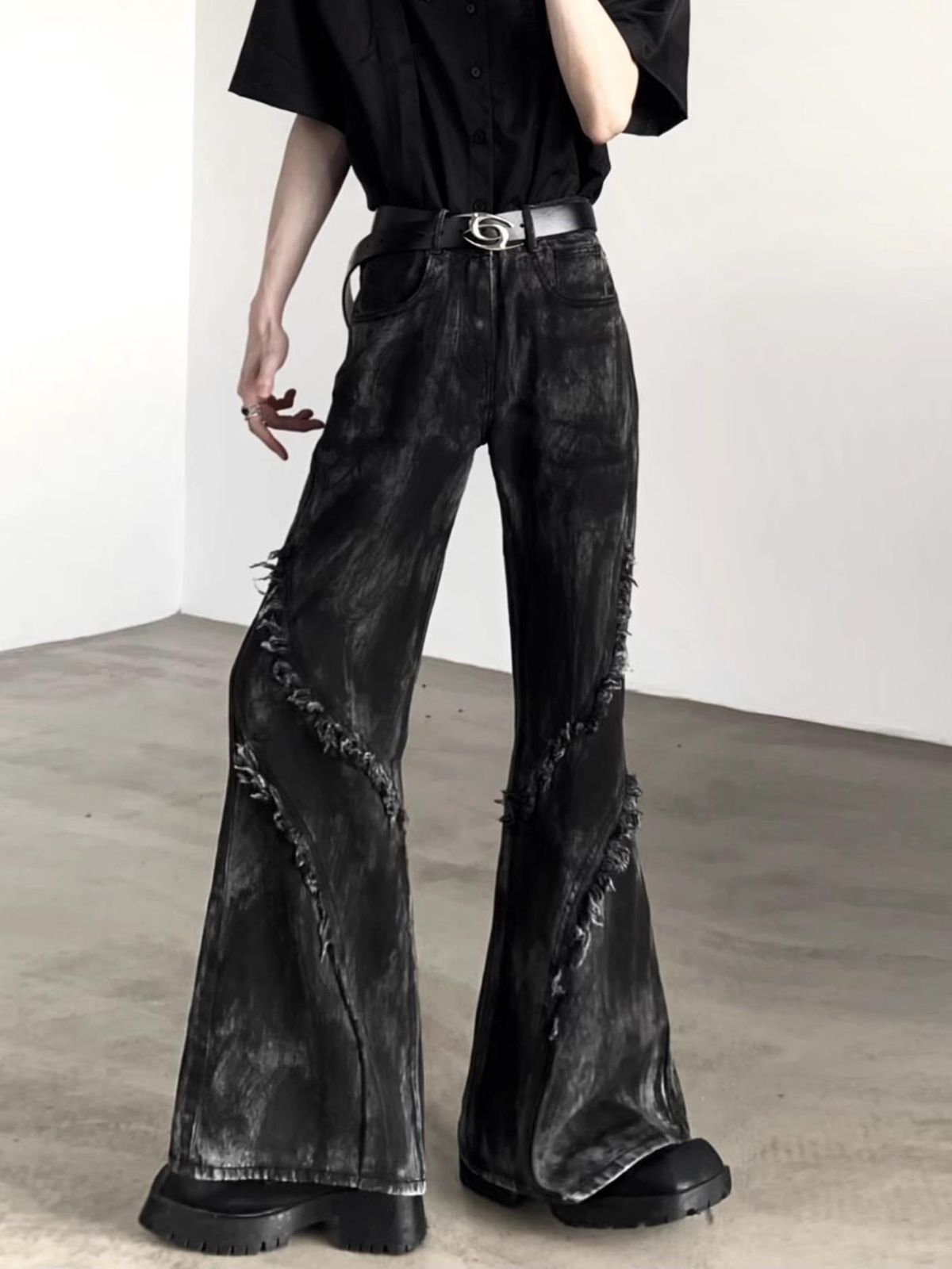 Men's Clothing High Street Vibe Micro Flared Men's High Waist Niche Design Jeans High End Feel_viptrois.com