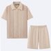 Men's Clothing Men's Cool Silk Jacquard Two Piece Knitted Sweater Casual Polo Shirt Suit_viptrois.com