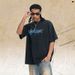 Washed And Dyed Text Slogan Printed Short Sleeve Men's Summer Loose Fit Pure Cotton Round Neck T-Shirt_viptrois.com