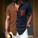 Men's Retro Large Check Casual Shirt Two Tone Short Sleeved With Pockets New_viptrois.com