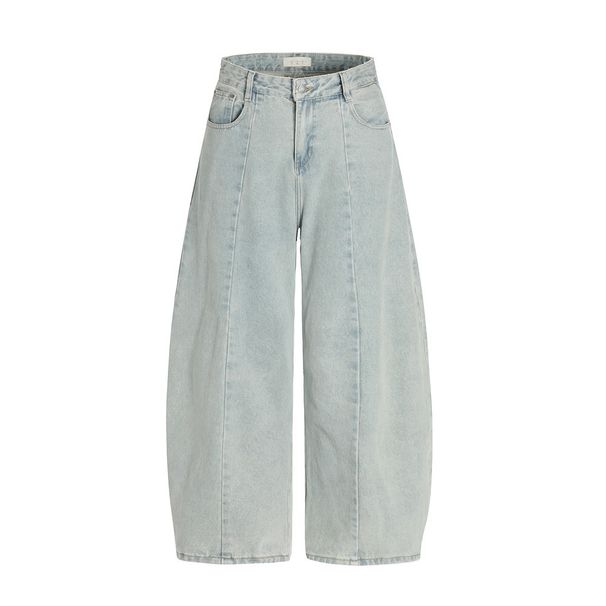 Heavy-duty Washed Denim Men's Punk Street Fashion Banana Scimitar Wide-leg Pants Distressed Deconstructed Split Trousers_viptrois.com