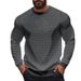 Men's Jacquard Square Pattern Long Sleeve T-Shirt - Breathable Loose Fit Casual Round Neck Shirt, Lightweight Layering Top (White/Dark Gray_viptrois.com