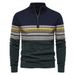 Men's Half-Zip Cotton Sweater - Slim Fit, Stand Collar, Color-Blocked Knit, High Elasticity (Navy/Khaki/Gray/White/Denim Blue)_viptrois.com