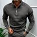 Men's Casual Plus Velvet Solid Color Long-Sleeved Half-Zipper Polo Stand-Up Collar Top_viptrois.com