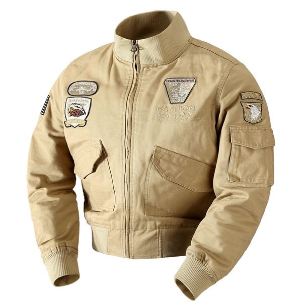 Military Style Bomber Jacket – Air Force Inspired Lightweight Coat (Men’s, Cotton, Zipper Front, Slim Fit, M-6XL, Khaki/Green/Black)_viptrois.com
