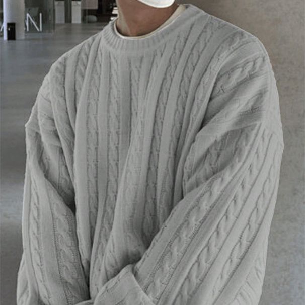 Vintage Cable Knit Sweater, Oversized Unisex Crewneck Long Sleeve Pullover, Casual Loose Fit For Men & Women_viptrois.com