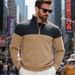 Men’s Diamond Jacquard Zip-Up Sweatshirt – Heavyweight Stand Collar Pullover With Color Blocking (S-XXXL, 250g Fabric)_viptrois.com