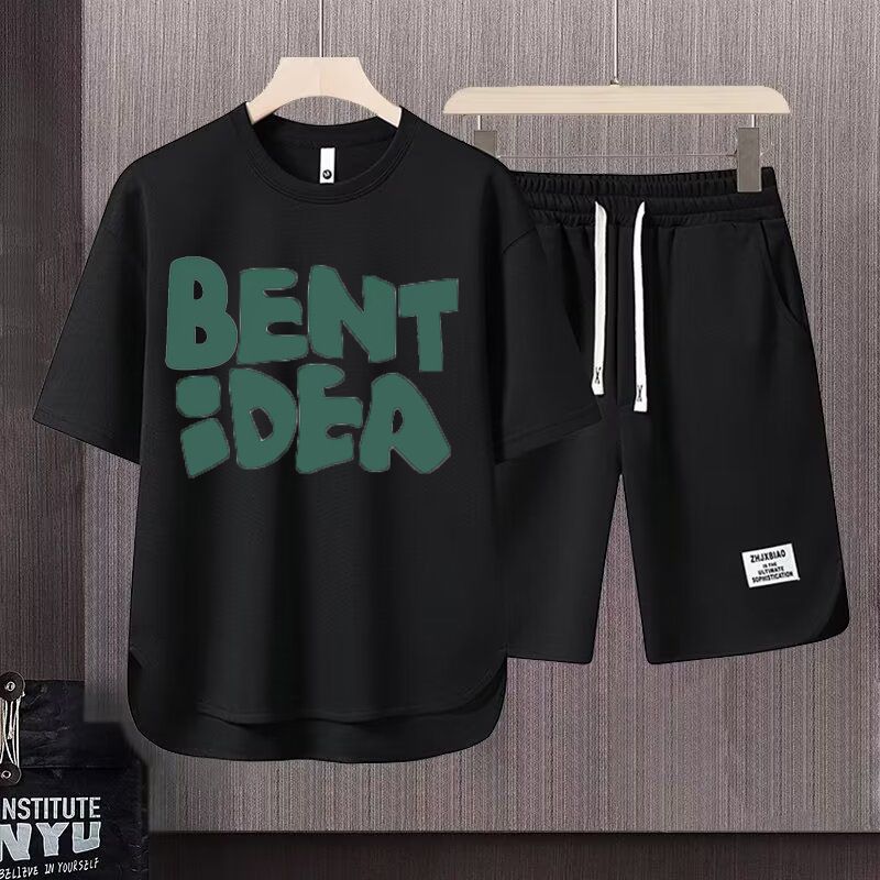 Men's Clothing 2024 Waffle Casual Summer Suit Men's Loose Teen Short sleeved T shirt Shorts Handsome Two piece Suit_viptrois.com