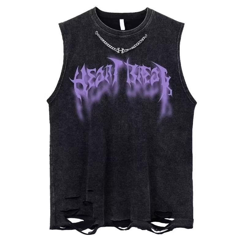 Men's Clothing Washed Old Personality Pure Cotton Hole Vest Men Summer Ins Trend Loose Versatile Casual Sleeveless T Shirt_viptrois.com