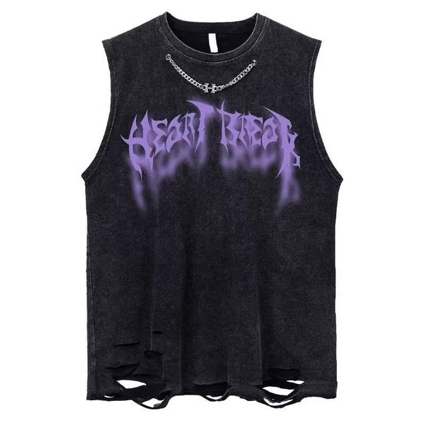 Men's Clothing Washed Old Personality Pure Cotton Hole Vest Men Summer Ins Trend Loose Versatile Casual Sleeveless T Shirt_viptrois.com