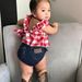 Kid's Clothing Children's Clothing Hot Selling Plaid Top + Denim Shorts + Headdress Three Piece Set_viptrois.com