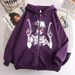 2022 New Zipper Trendy Big Picture Girl Holding A Gun Hooded Sweatshirt Jacket Top_viptrois.com