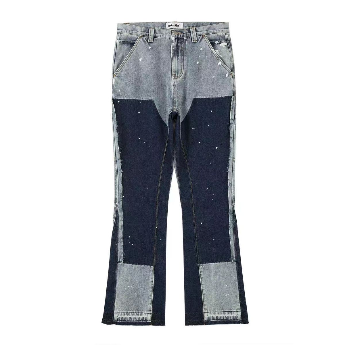 Men's Clothing High Street Water Ins Same Style Washed Vibe Style Loose Splicing Splash Ink Zipper Jeans Logging Overalls_viptrois.com